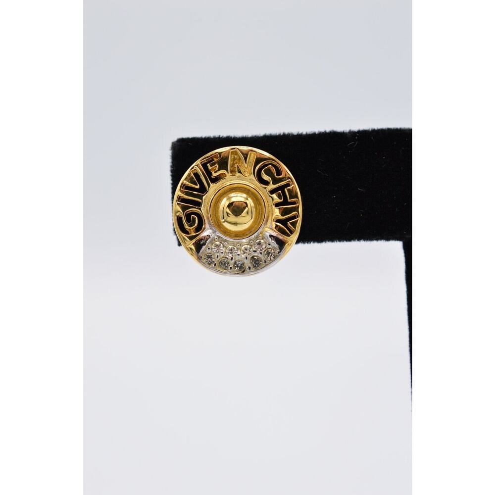 Givenchy Vintage Logo Clip Earrings Gold Rhinestone Crystal Round Signed BinAE - Picture 6 of 10